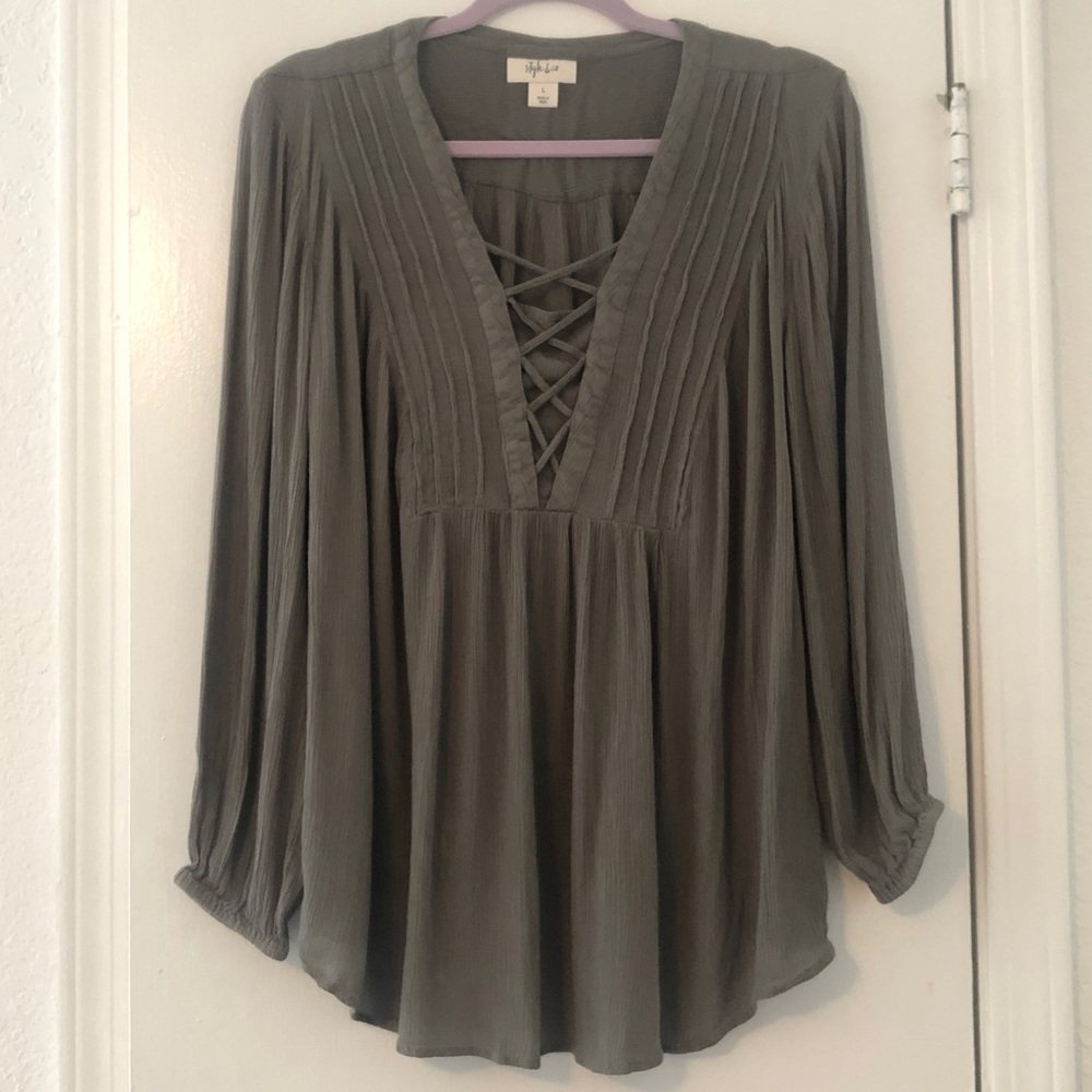 Style & Co long sleeve criss-cross front shirt